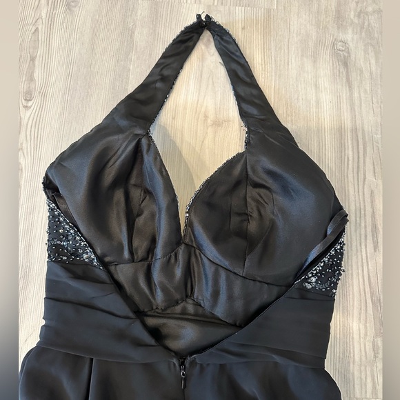 Black Halter Formal Dress with Silver Rhinestones - Picture 6 of 11